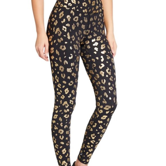 Terez Gold Cheetah Foil Printed Tall Band Leggings - Picture 1 of 7